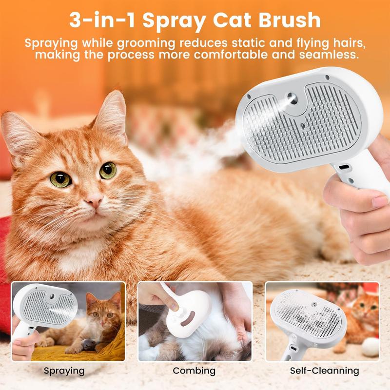 3-in-1 Steamy Pet Brush — Self-Cleaning Steam Cat & Dog Brush for Shedding, Tangled Hair & Relaxing Massage
