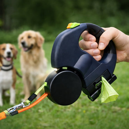 2-in-1 Dual Retractable Dog Leash with LED Light — 360° Tangle-Free Control for Easy Two-Pet Walks