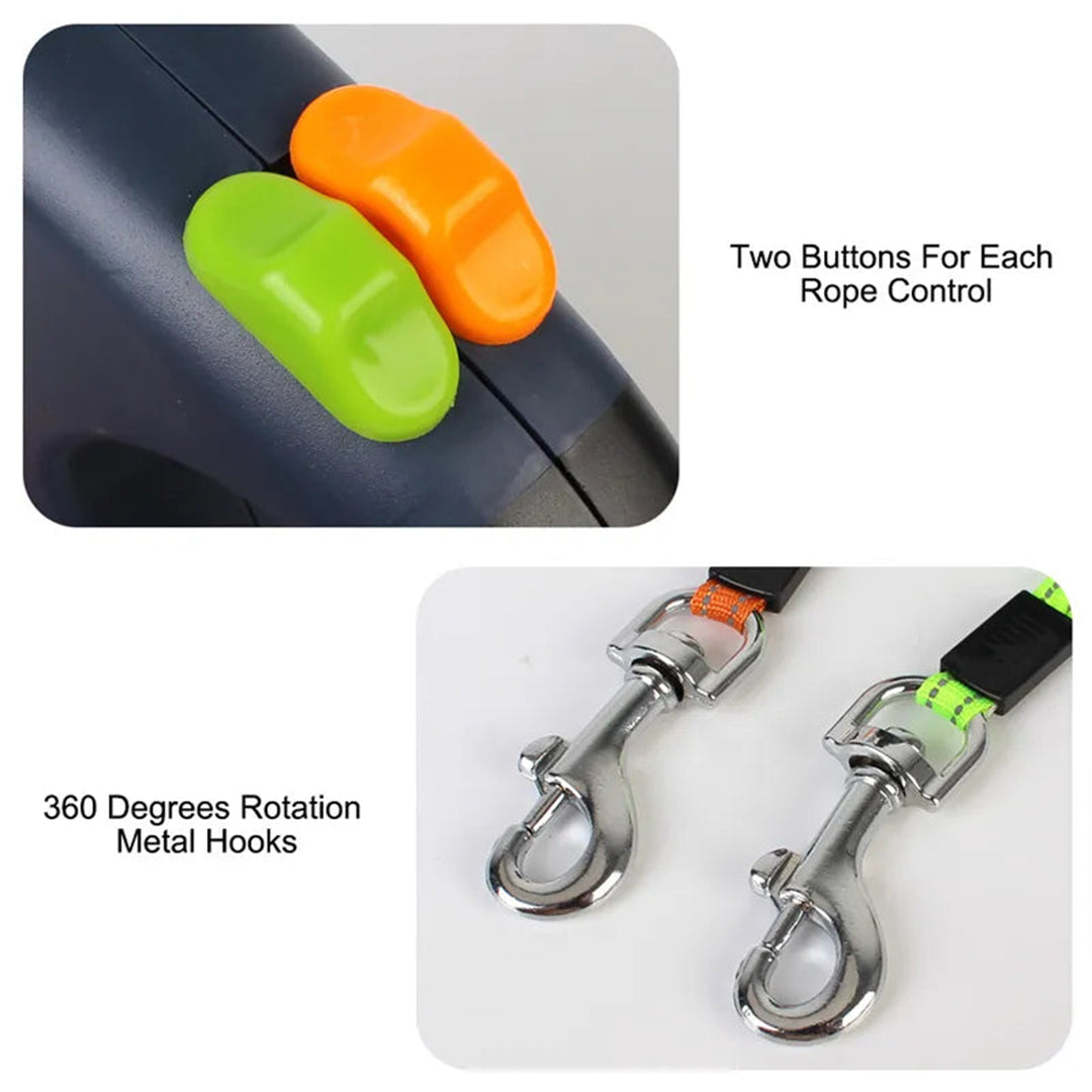 2-in-1 Dual Retractable Dog Leash with LED Light — 360° Tangle-Free Control for Easy Two-Pet Walks