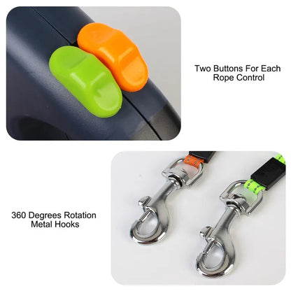 2-in-1 Dual Retractable Dog Leash with LED Light — 360° Tangle-Free Control for Easy Two-Pet Walks