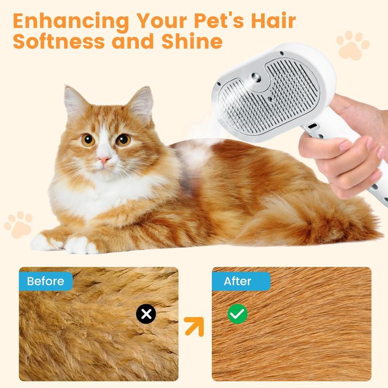 3-in-1 Steamy Pet Brush — Self-Cleaning Steam Cat & Dog Brush for Shedding, Tangled Hair & Relaxing Massage