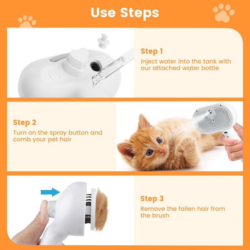 3-in-1 Steamy Pet Brush — Self-Cleaning Steam Cat & Dog Brush for Shedding, Tangled Hair & Relaxing Massage