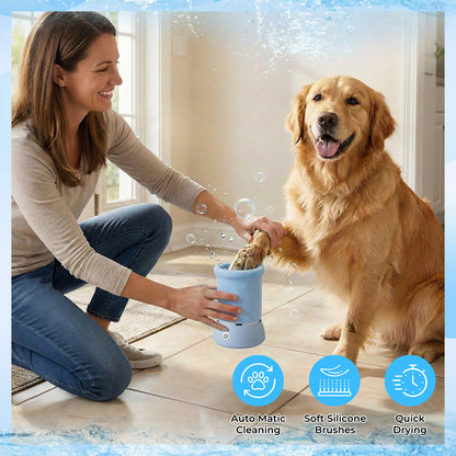 Portable Automatic Pet Paw Washer - 360° Rotating Electric Cleaner with Gentle Silicone Bristles