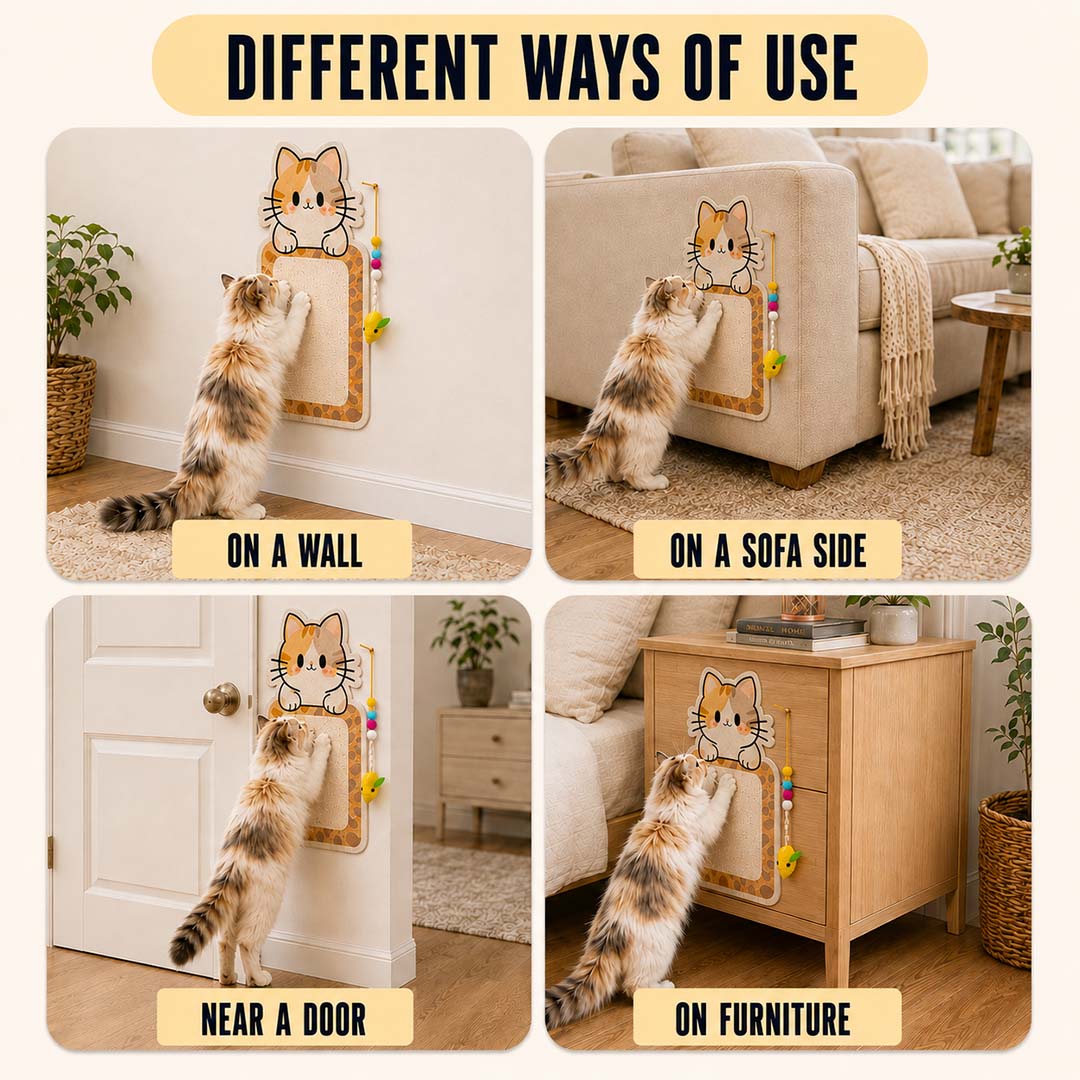 Wall-Mounted Cat Scratcher – Space-Saving Design & Hanging Toy