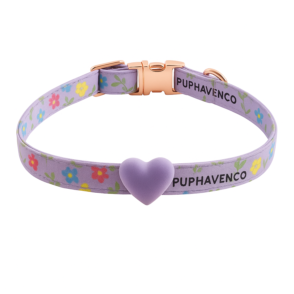 PUPHAVENCO Floral Print Heart Pet Collar | Adjustable