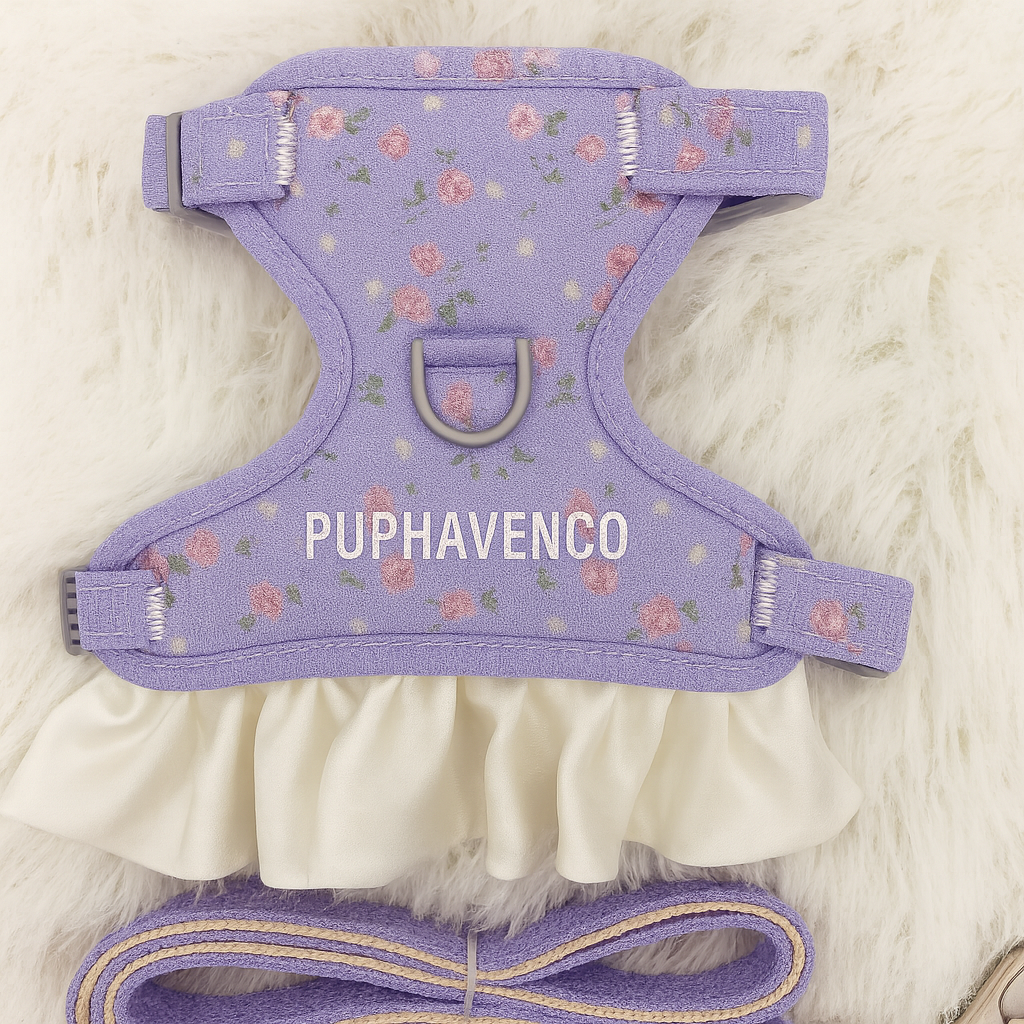 PUPHAVENCO™ Floral Ruffle Dog Harness & Leash Set