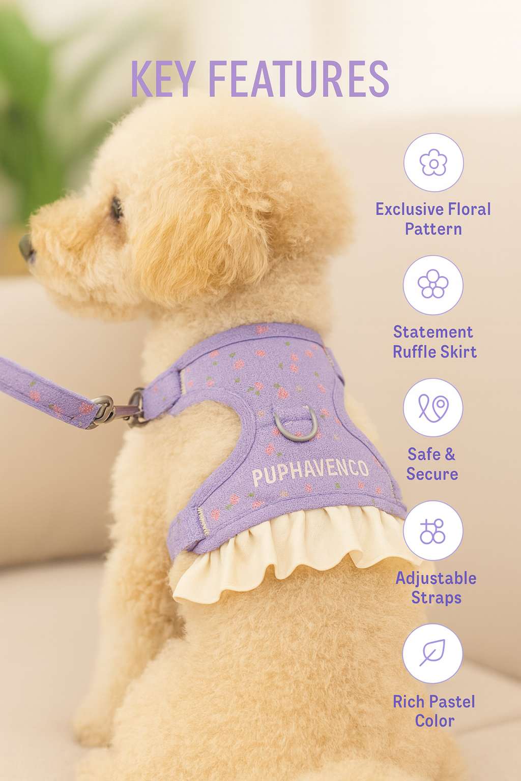 PUPHAVENCO™ Floral Ruffle Dog Harness & Leash Set