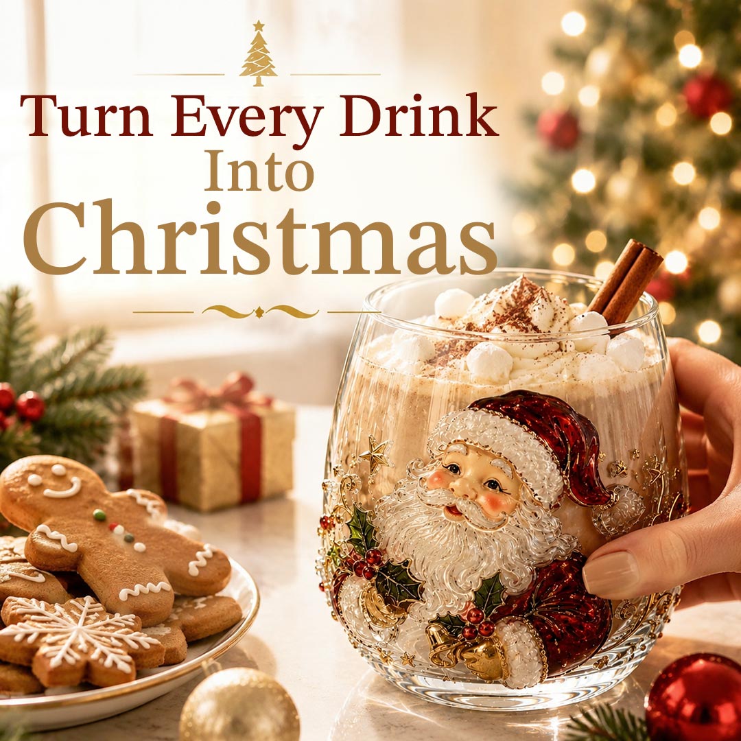 🎄✨ 3D Christmas Glass Art Cup | Luxury Raised Holiday Glassware for Drinks, Decor & Christmas Gifts 🎁