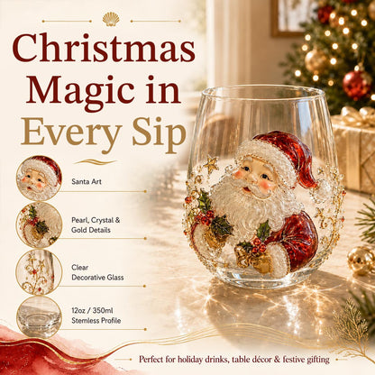 🎄✨ 3D Christmas Glass Art Cup | Luxury Raised Holiday Glassware for Drinks, Decor & Christmas Gifts 🎁