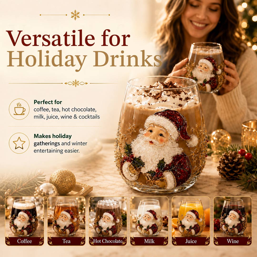 🎄✨ 3D Christmas Glass Art Cup | Luxury Raised Holiday Glassware for Drinks, Decor & Christmas Gifts 🎁