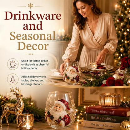 🎄✨ 3D Christmas Glass Art Cup | Luxury Raised Holiday Glassware for Drinks, Decor & Christmas Gifts 🎁