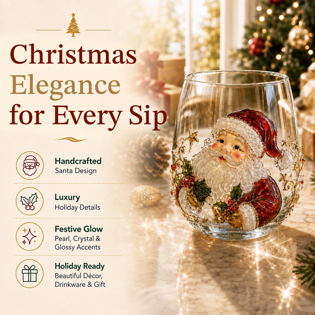 🎄✨ 3D Christmas Glass Art Cup | Luxury Raised Holiday Glassware for Drinks, Decor & Christmas Gifts 🎁