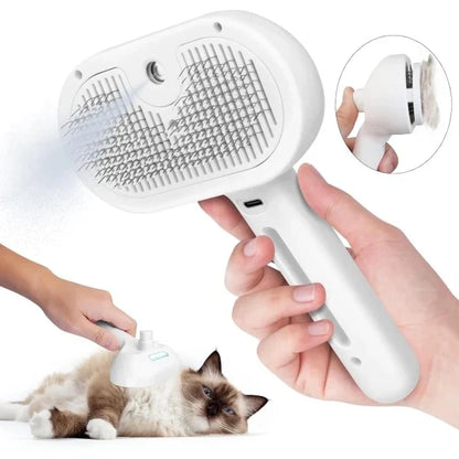 3-in-1 Steamy Pet Brush — Self-Cleaning Steam Cat & Dog Brush for Shedding, Tangled Hair & Relaxing Massage