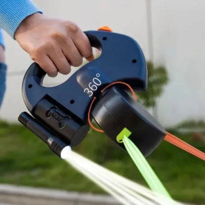 2-in-1 Dual Retractable Dog Leash with LED Light — 360° Tangle-Free Control for Easy Two-Pet Walks