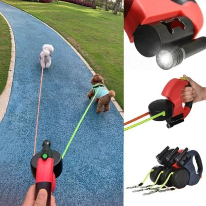 2-in-1 Dual Retractable Dog Leash with LED Light — 360° Tangle-Free Control for Easy Two-Pet Walks