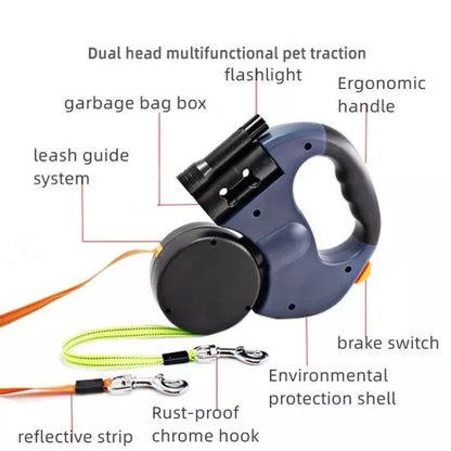 2-in-1 Dual Retractable Dog Leash with LED Light — 360° Tangle-Free Control for Easy Two-Pet Walks