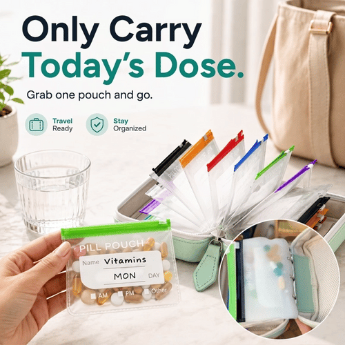 14-Pouch Travel Pill Organizer – Removable Pouches for Pills & Supplements