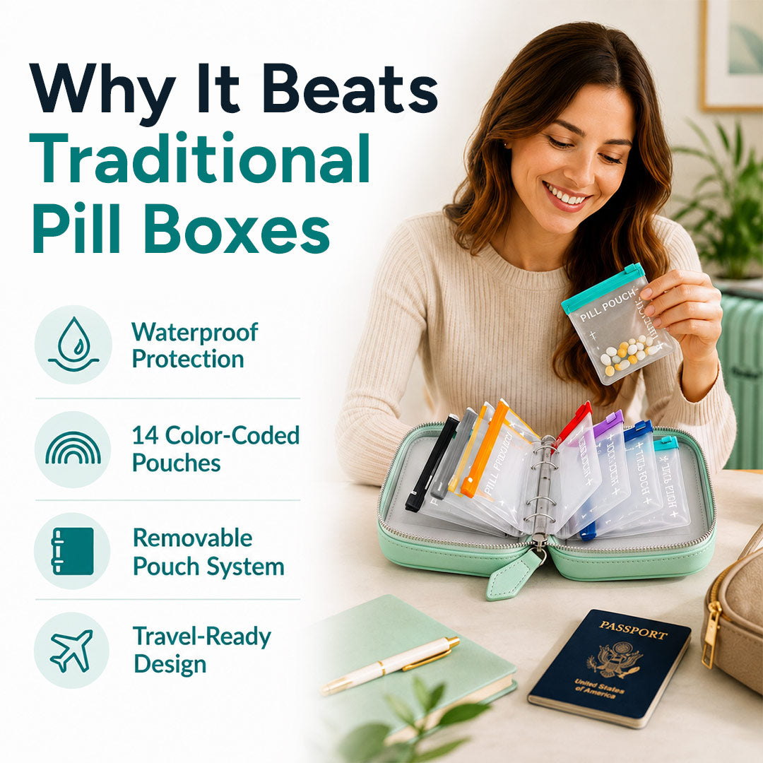 14-Pouch Travel Pill Organizer – Removable Pouches for Pills & Supplements