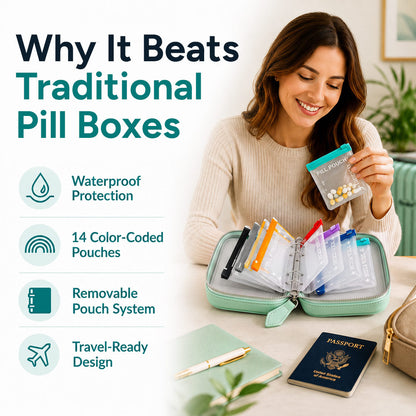 14-Pouch Travel Pill Organizer – Removable Pouches for Pills & Supplements