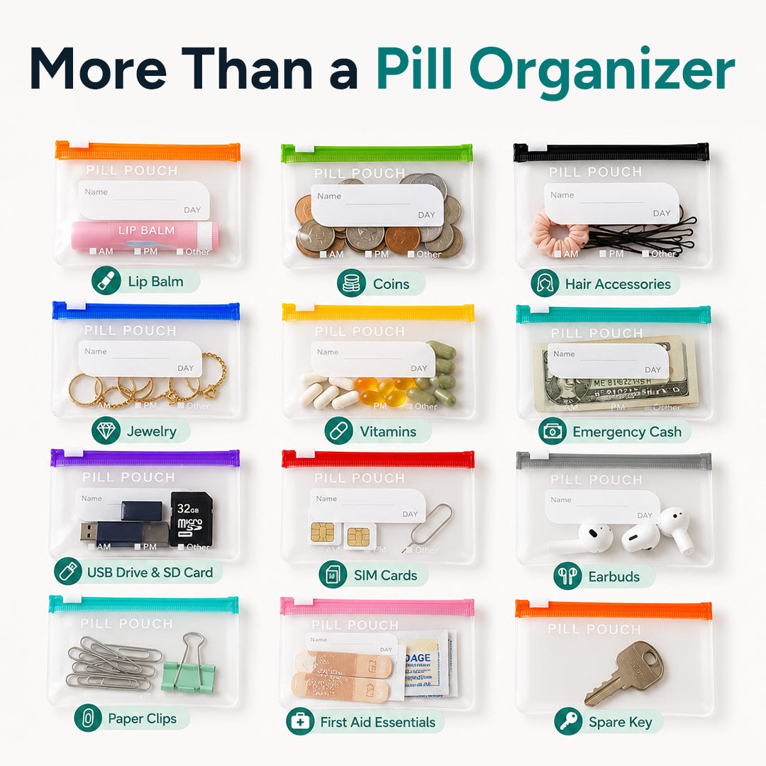 14-Pouch Travel Pill Organizer – Removable Pouches for Pills & Supplements