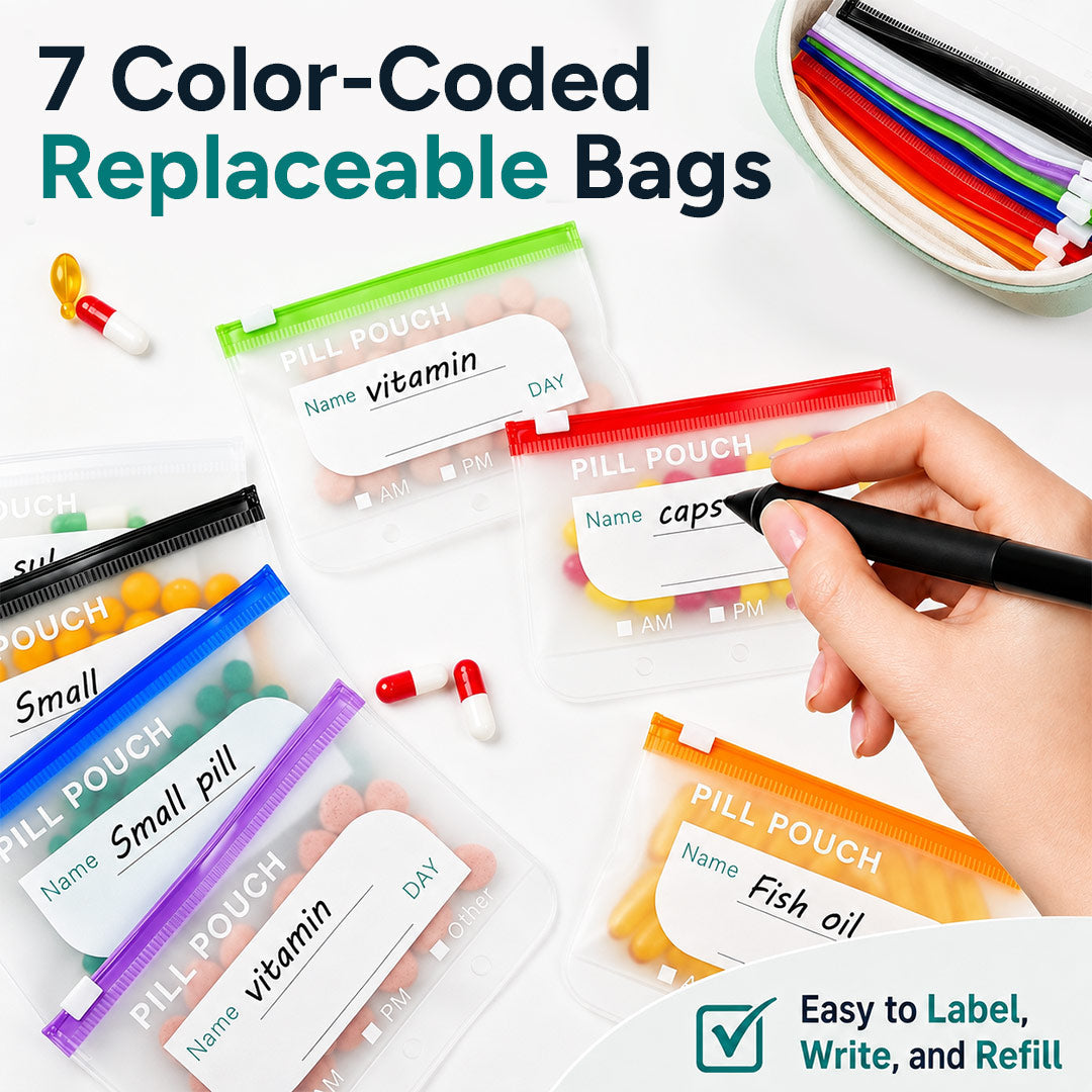 14-Pouch Travel Pill Organizer – Removable Pouches for Pills & Supplements