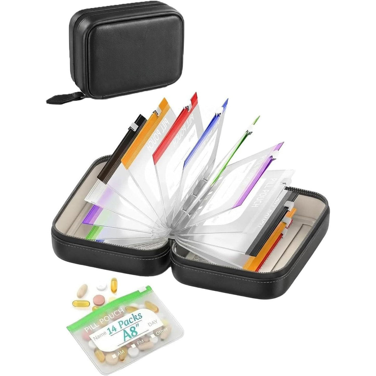 14-Pouch Travel Pill Organizer – Removable Pouches for Pills & Supplements